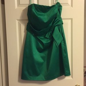 Satin strapless green dress